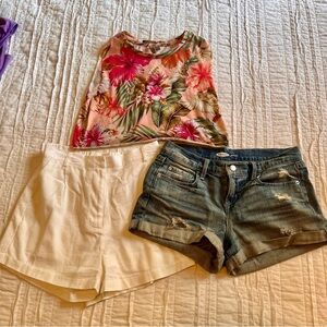 3-Piece Summer Outfit Bundle | ASOS Top + Linen Shorts + Denim Cutoffs - Size XS